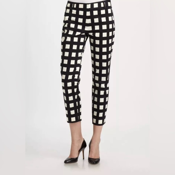 Kate Spade Womens size 4 Checkered Davis Trousers Pants White Black Ankle​​​ - Picture 1 of 7